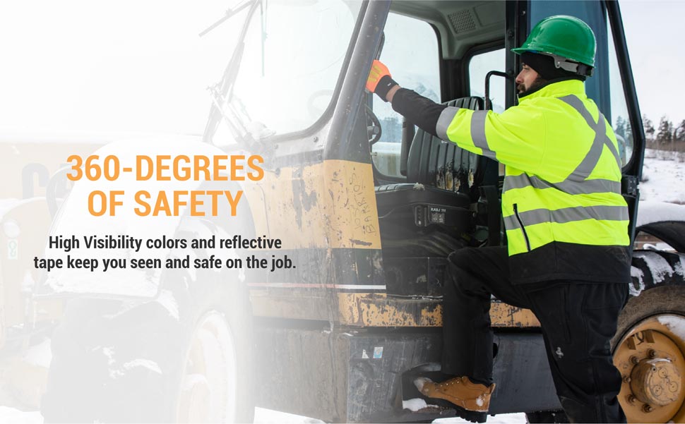 360 degrees of safety. High visibility colors and reflective tape keep you seen and safe on the job.