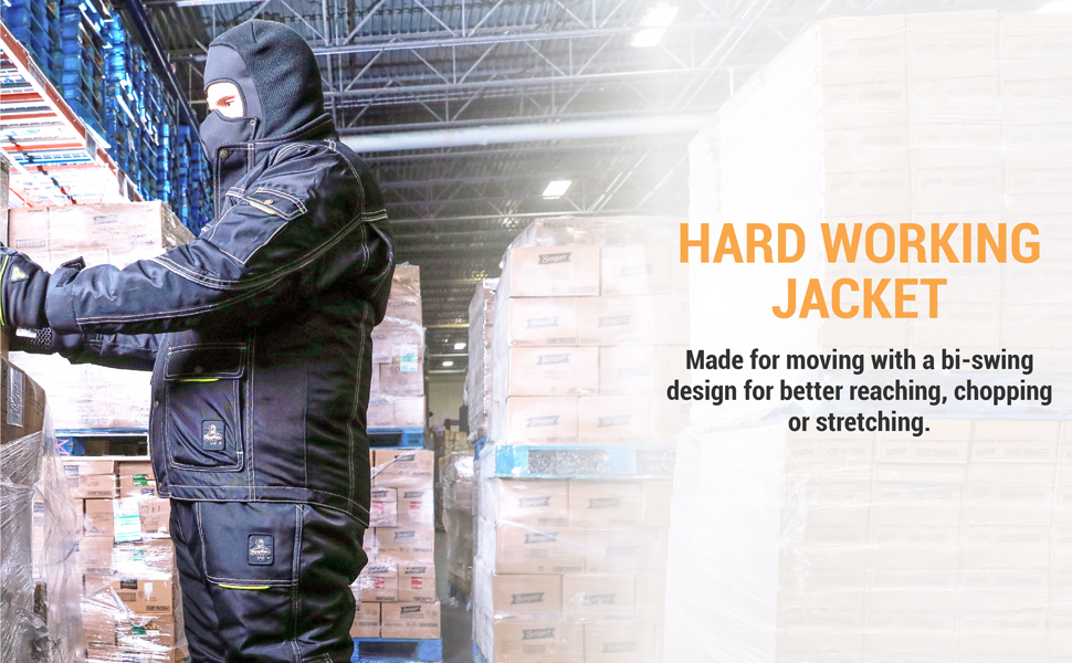 Hard working jacket. Made for moving with a bi-swing design for better reaching, chopping, or stretching
