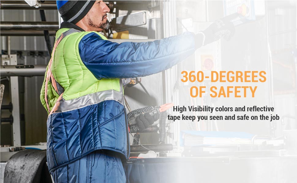 360 degrees of safety. High Visibility colors and reflective tape keep you seen and safe on the job.