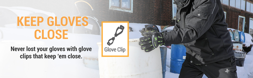 Keep gloves close. Never lost your gloves with glove clips that keep 'em close.